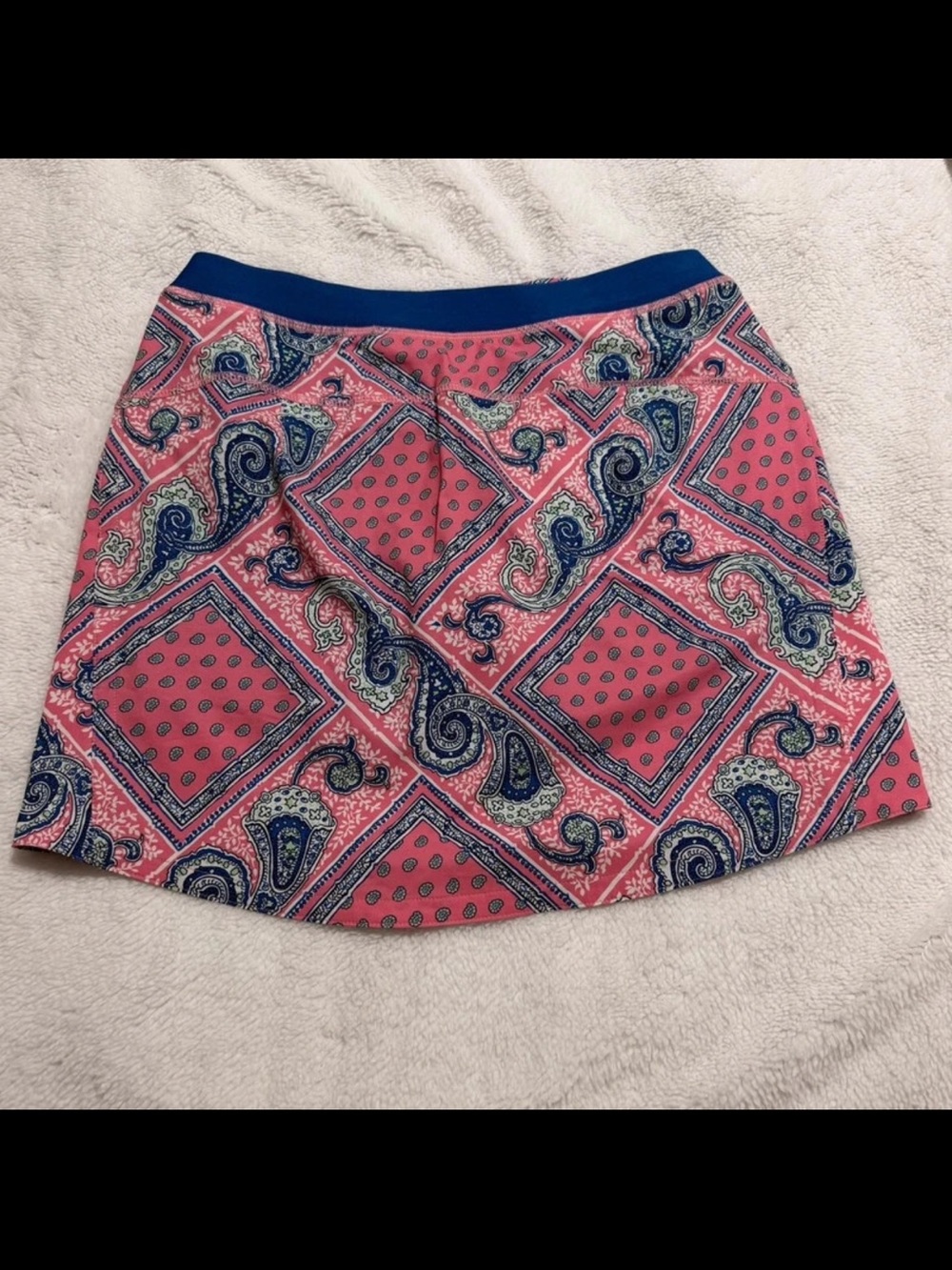 RLX Ralph Lauren Pink Paisley Print Skater Skirt with Navy Waistband
